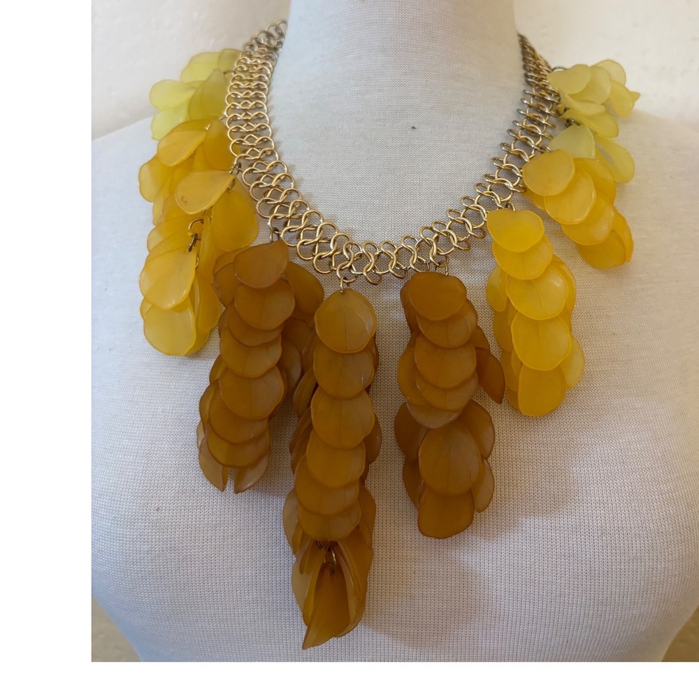 Natasha Yellow Amber Ombre Petal Statement Bib Necklace Gold Tone Chunky